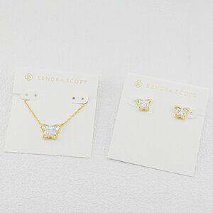 Kendra Scott Butterfly White AB Necklace & Stud Earrings Set